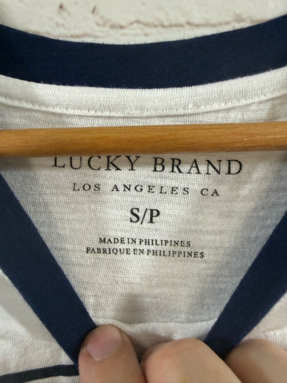 Lucky Brand Retro 1990 Graphic Ringer Tee in White with Blue Trim Womens Small - Picture 5 of 6